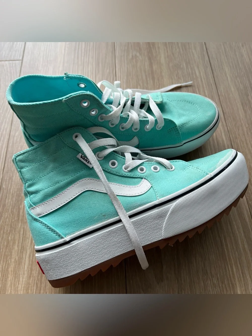 Vans Sk8-Hi Platform Sneakers in Aqua and White